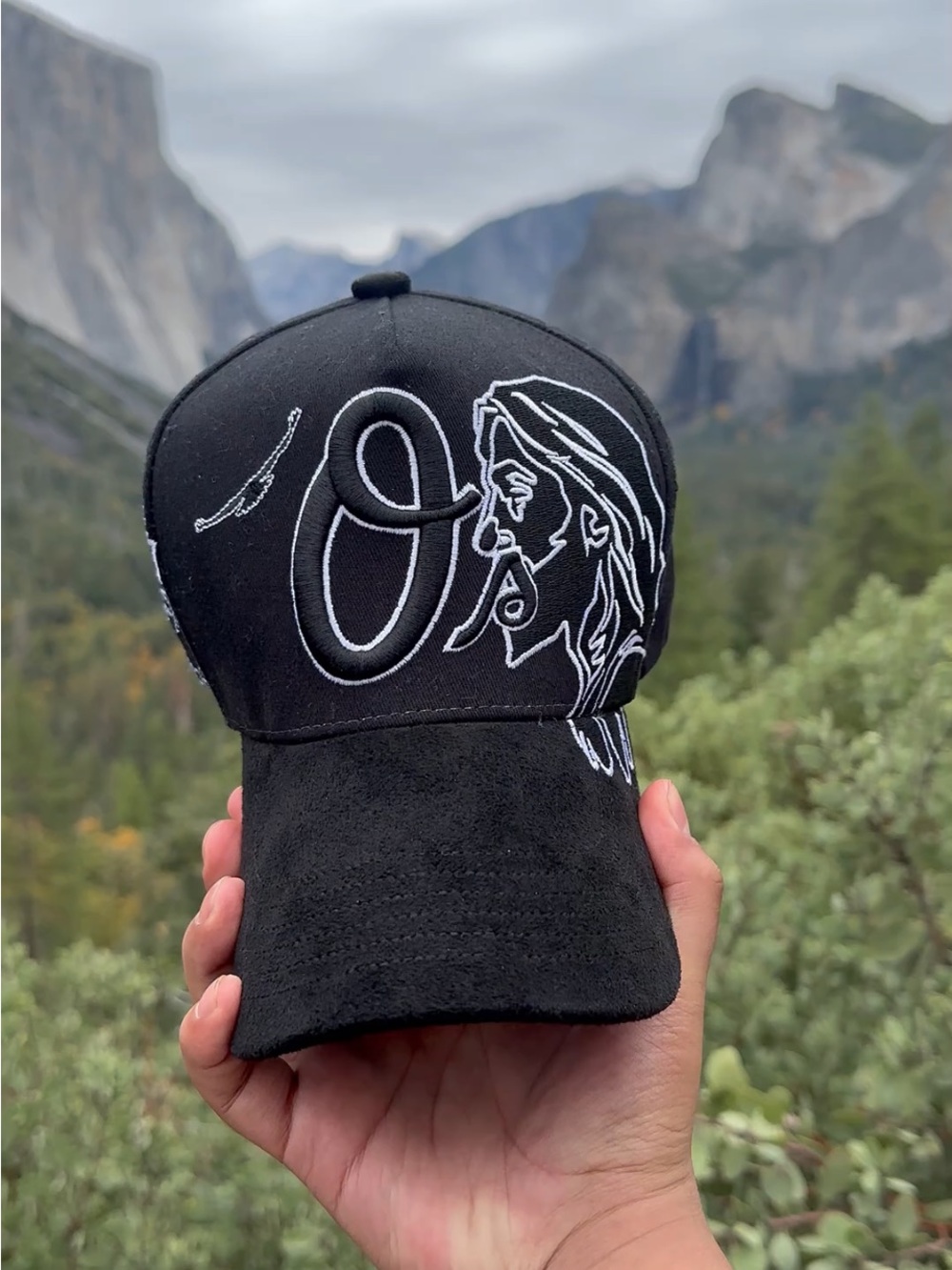 Black Embroidered Graphic Baseball Cap - Men's Hat